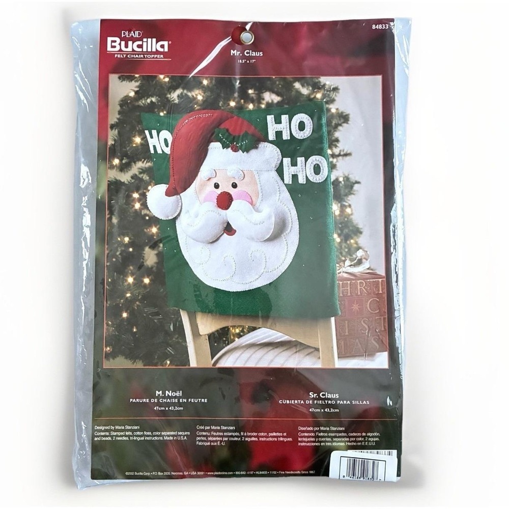 Bucilla Mr Claus Santa Felt Chair Topper Cover Kit 84833 Applique Sequins New